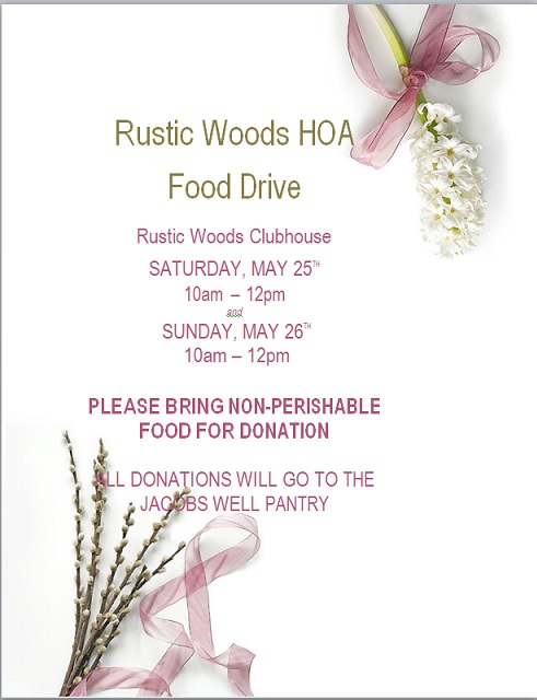 Rustic Woods HOA spring food drive 2023
